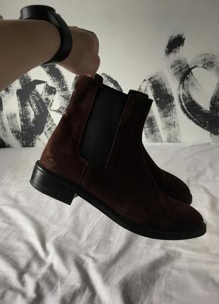 Замшевые шоколадные челси h&m🍂 як zara, mango, bershka