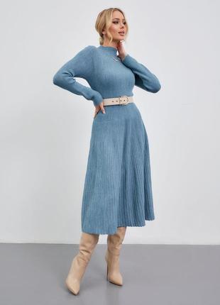 90184 голубое длинное теплое платье юбка плиссе2 фото