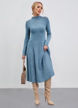 90184 голубое длинное теплое платье юбка плиссе4 фото