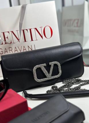 Клатч женский кожаный черный брендовый в стиле valentino