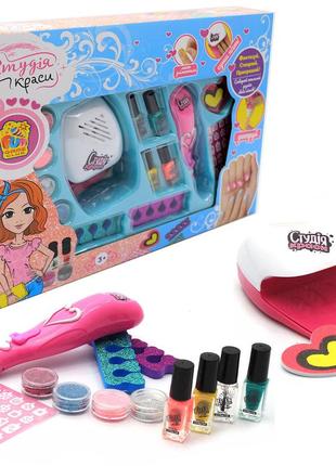 Набір для манікюру дитячий fun game «студія краси» дитяча косметика (сушка для нігтів, лак, дозатор декору) 22930