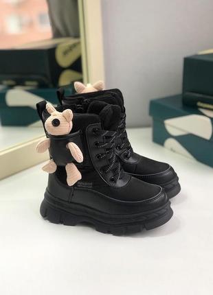Дитячі підліткові зимові черевики дутики для дівчаток 28-35 чорні том м