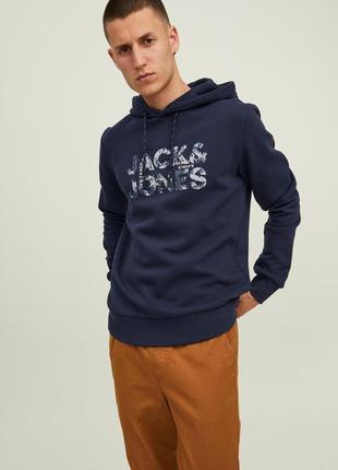 Худі теплий jack & jones на флісі s-2xl синій4 фото