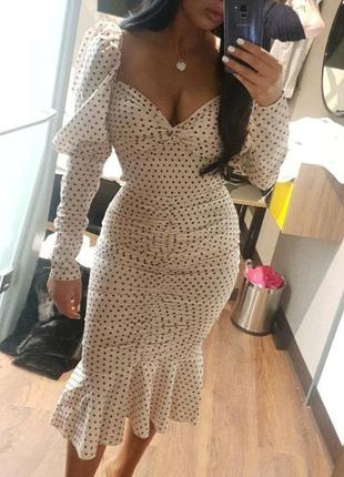 Распродажа платье prettylittlething миди asos горох горошек