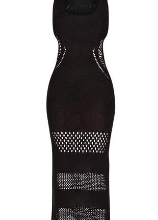 Черное вязаное длинное платье с вырезами m-l9 фото