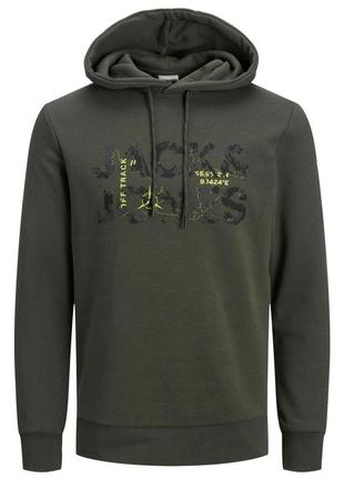 Худи теплый jack & jones на флисе s-2xl хаки