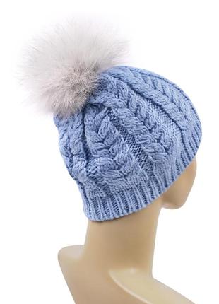 Вязаная женская зимняя теплая шапка на флисе ш93 фото