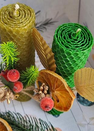 Свічка з вощини набір з 2 свічок ручної роботи "дух різдва"