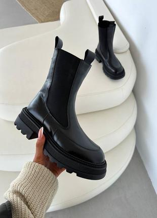 Ботинки натуральная кожа черные зима