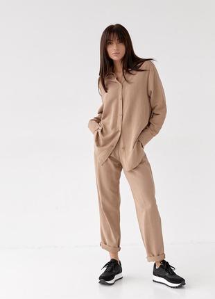 Жіночий костюм зі штанами та сорочкою barley — кавовий колір, s (є розміри)4 фото