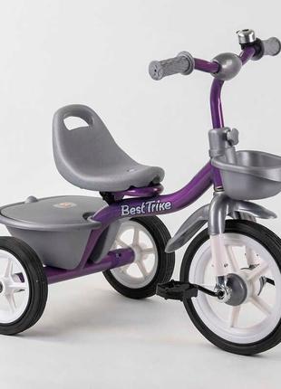 Велосипед трехколесный bs-4298 best trike фиолетовый с резиновыми колесами, две корзинки, звоночек