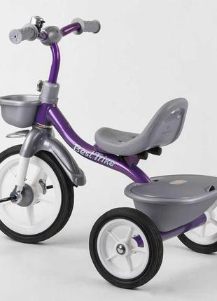 Велосипед триколісний bs-4298 best trike фіолетовий з гумовими колесами, два кошики, дзвіночок2 фото