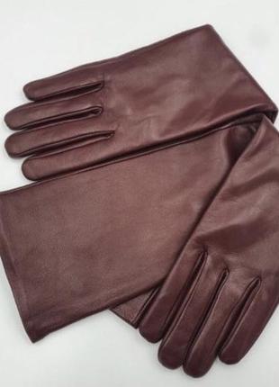 Длинные кожаные бордовые перчатки с touch screen (сенсорный экран)3 фото