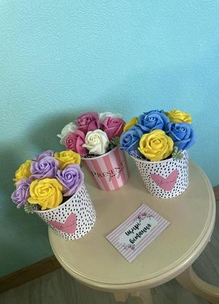 Квіти з мила, букет з мильних троянд, оригінальний подарунок дівчині, букет из мыла, мыльные розы, цветы мыло