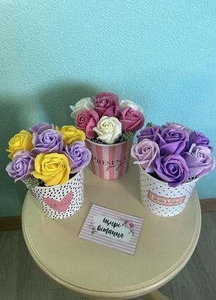 Квіти з мила, букет з мильних троянд, оригінальний подарунок дівчині, букет из мыла, мыльные розы, цветы мыло2 фото