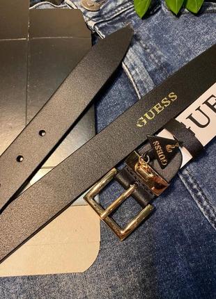 Ремень 3см турция из кожи + коробка, ремень кожаный черный в стиле guess гесс