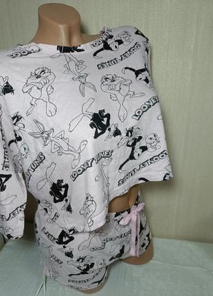 Крутая пижама 
в принт 

looney tunes

. розовая пижама. женский нобор топ и шорты. фирменный домашний комплект2 фото