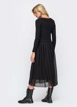 42804 черное платье миди супер стильная шифоновая юбка трикотажный верх4 фото