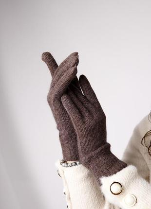 Набор комплект шапка и перчатки с ангорой odyssey, мокко (коричневый)4 фото