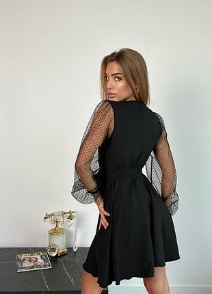 Ніжна сукня з поясом та прозорими рукавами в гороховий принт🔥 3
