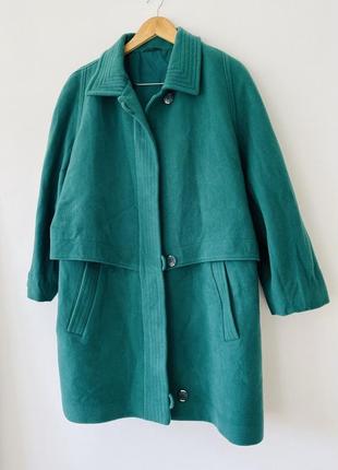 Шерстяне пальто оверсайз батал, насиченого смарагдового кольору великі розміри
