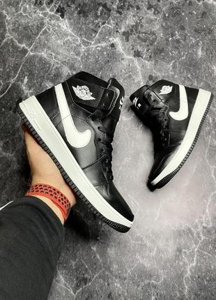 Зимние мужские ботинки nike jordan black white (мех) 43