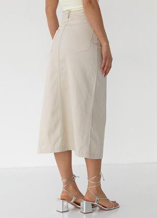 Коттонновая юбка с полукруглым разрезом - кремовый цвет, l (есть размеры)2 фото
