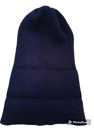 Женская вязаная теплая шапка базовая темно-синего цвета идеальное состояние3 фото