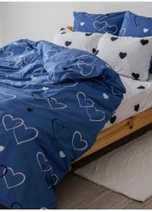 Белая с синим натуральная хлопковая ранфорс постель полуторная/двухспальная/евро/семейная