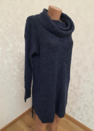 Актуальний подовжений светр сукня з об'ємним горлом оверсайз альпака вовна2 фото