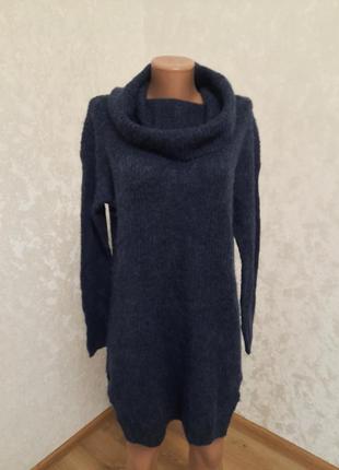 Актуальний подовжений светр сукня з об'ємним горлом оверсайз альпака вовна1 фото