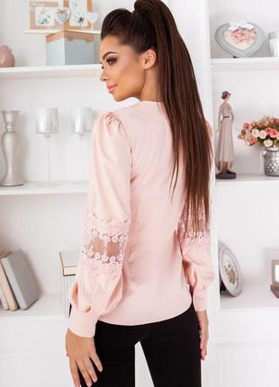 Женская блуза с рукавами с кружевом размер  розового цвета р.48/50 3745453 фото