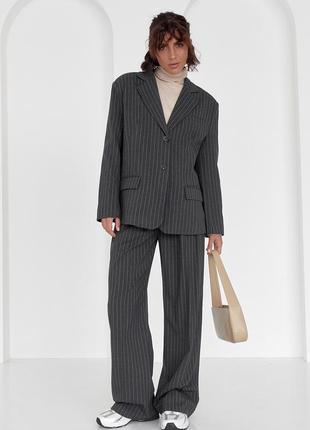 Женский пиджак на пуговицах в полоску - темно-серый цвет, xl (есть размеры)3 фото