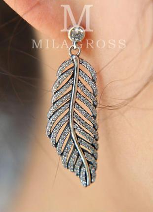 Сережки пандора «shimmering feathers earrings», срiбло