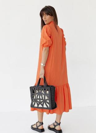 Длинное платье на пуговицах с оборкой по низу - оранжевый цвет, m (есть размеры)2 фото