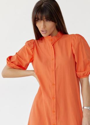 Длинное платье на пуговицах с оборкой по низу - оранжевый цвет, m (есть размеры)3 фото