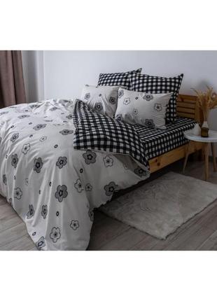 Белая с черным натуральная хлопковая ранфорс постель полуторная/двухспальная/евро/семейная