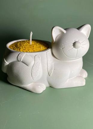 Натуральна свічка у кашпо кіт в асортименті ароматів, ручна робота свічка у кашпо багаторазова