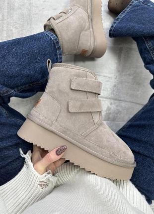 Замшевые угги на липучках мокко,рыжий и серый