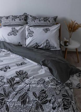Белая с серым натуральная хлопковая ранфорс постель полуторная/двухспальная/евро/семейная1 фото