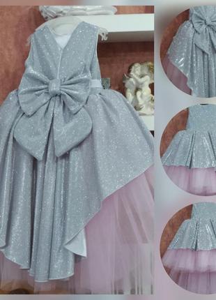 Собственное производство! платье на заказ выпускное снежинка серебряное фатиновое на 6 лет выпуск