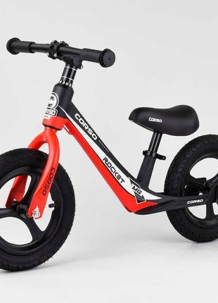 Біговел дитячий 12 дюймів corso 67689 червоний, з надувними колесами, магнієвою рамою й дисками, велобіг2 фото
