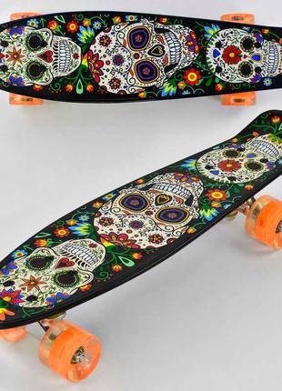 Пенниборд, скейт, скейтборд детский со светящимися колесами best board р 15909, доска 55 см, колеса pu 6см