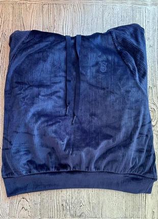 Женская толстовка victoria's secret ribbed velour hoodies  материал велюр цвет темно синий (s)7 фото