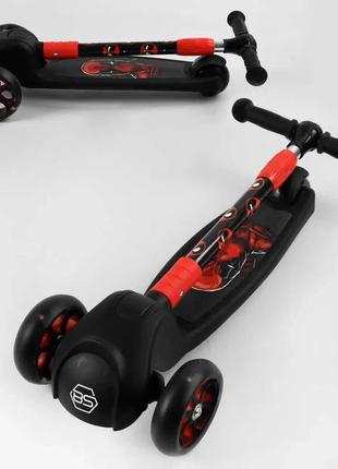 Дитячий складаний триколісний самокат scooter 79166 дедпул зі світними колесами та дисками, колеса pu6 фото