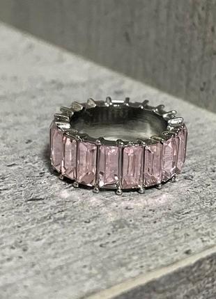 Очень красивое новое кольцо с камешками розового цвета, бижутерия, серебристое кольцо2 фото