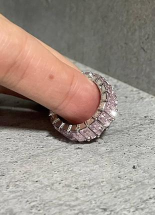 Очень красивое новое кольцо с камешками розового цвета, бижутерия, серебристое кольцо3 фото