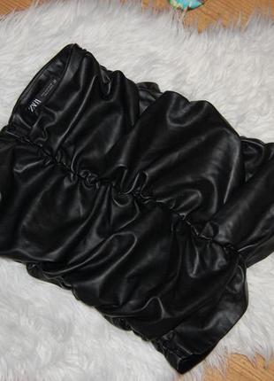 Эффектная кожаная юбка с драпировкой/юбка со сборкой стяжкой zara как новая6 фото