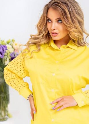 Жіноча сорочка з котону та прошви жовтого кольору р.46/48 3740124 фото