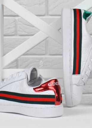 Кеды женские кожаные белые gucci Jordan style кроссовки2 фото